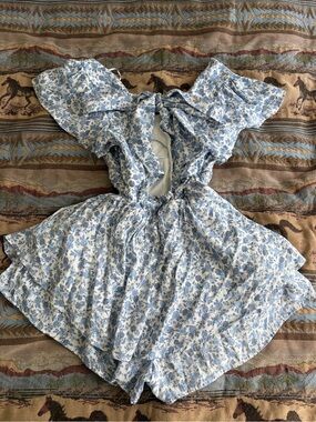 American Eagle Outfitters Blue and White Floral Backless Romper